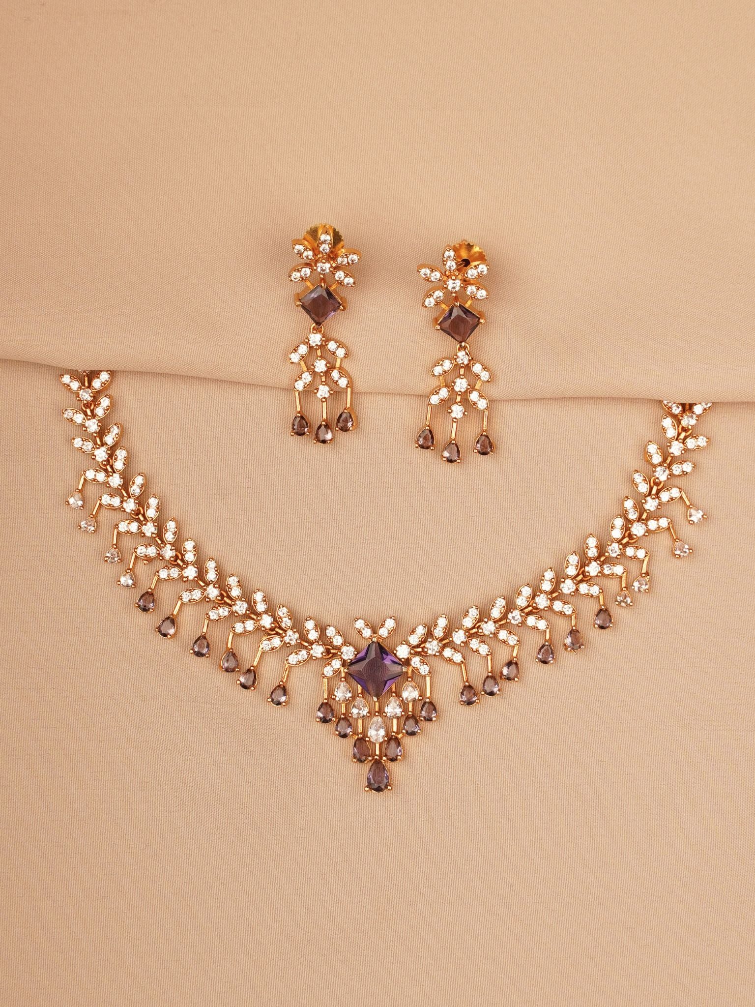 Ethereal Crystal Leaf-Chain Designer Necklace Set