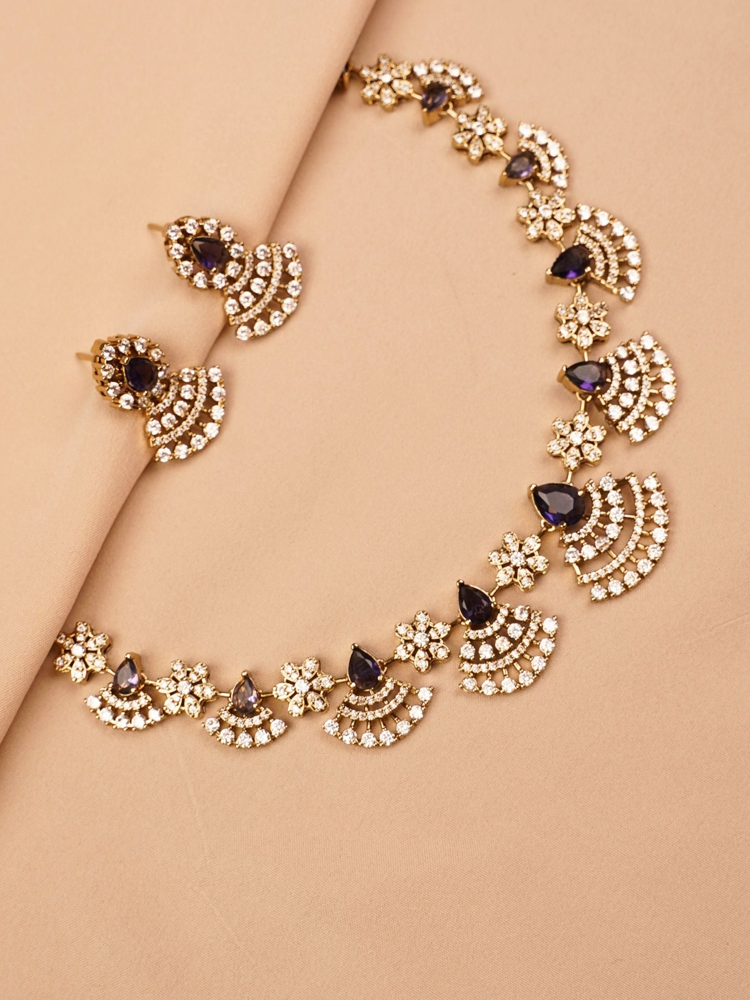 Violet Crystal Floral Necklace Set