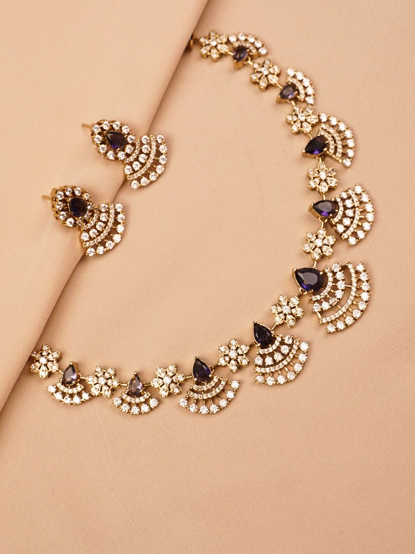Violet Crystal Floral Necklace Set