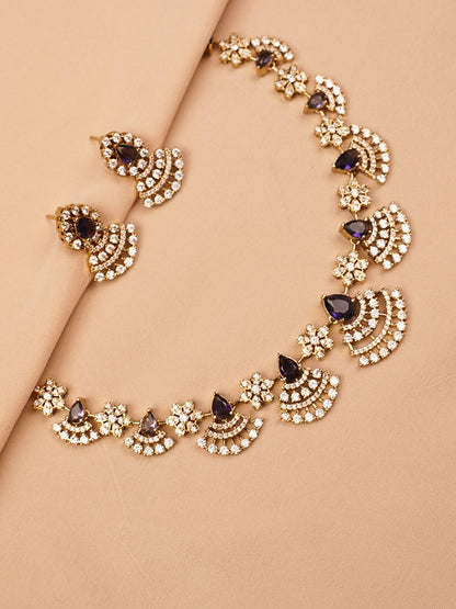 Violet Crystal Floral Necklace Set