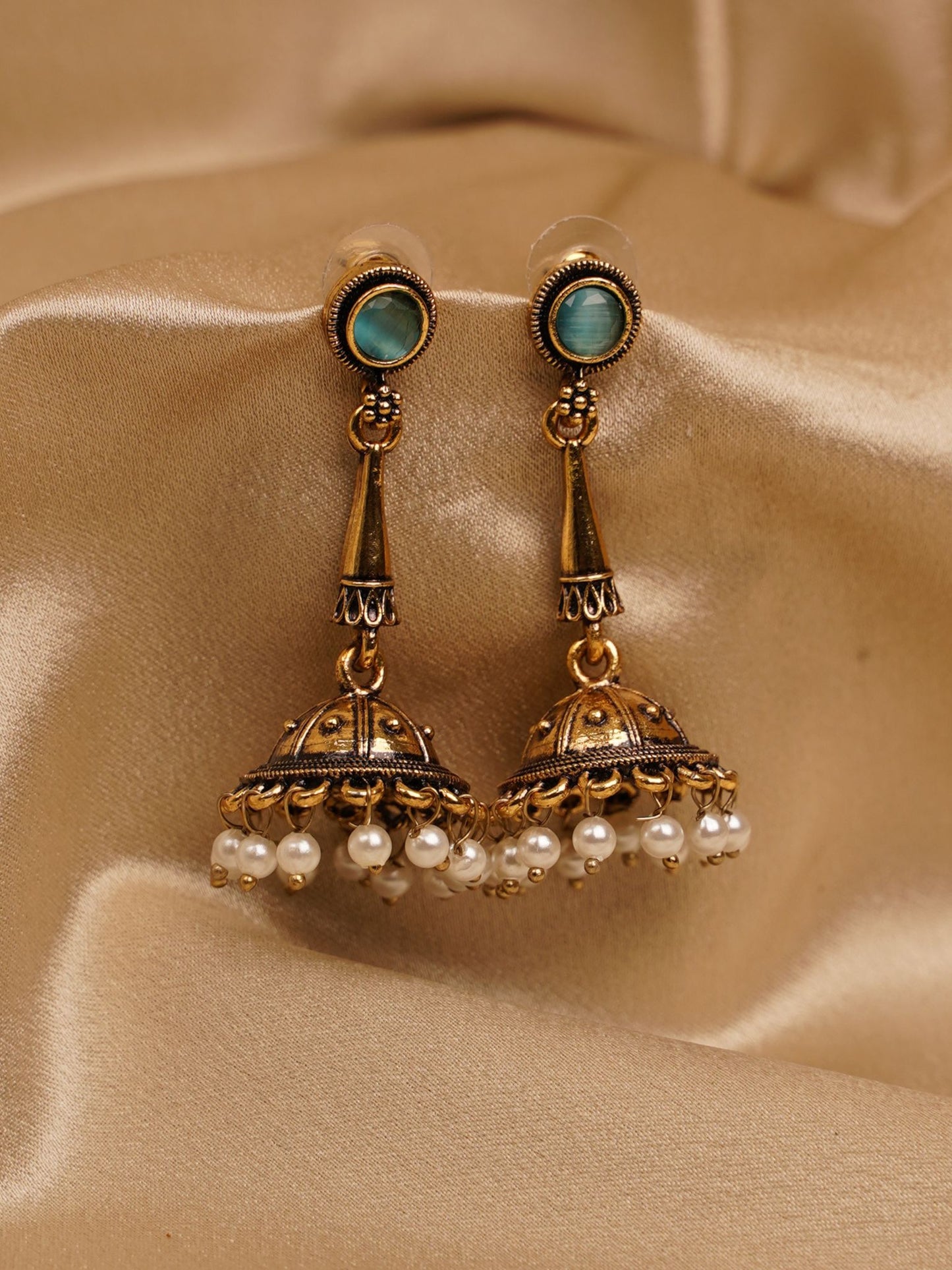Meher Turquoise Pearl Jhumka Earrings