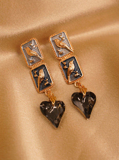 Noir Sparrow Heart Drop Earrings