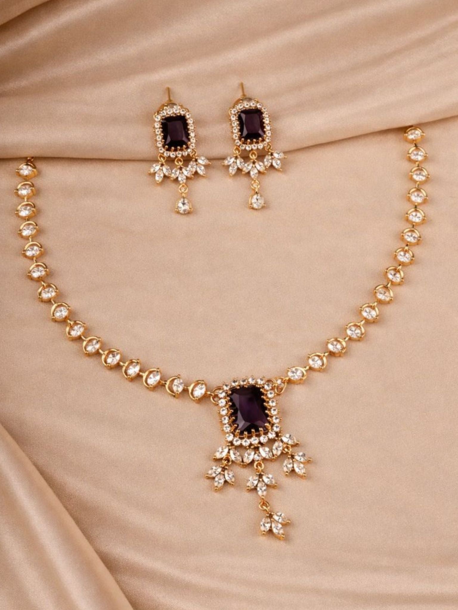 Purple Stone Necklace Set