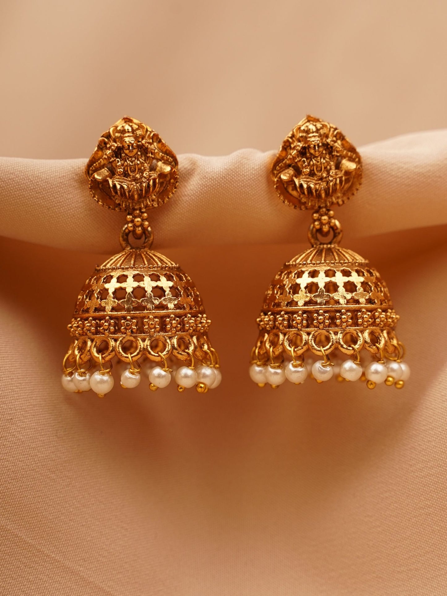 Lakshmi Pearl Temple Jhumkas