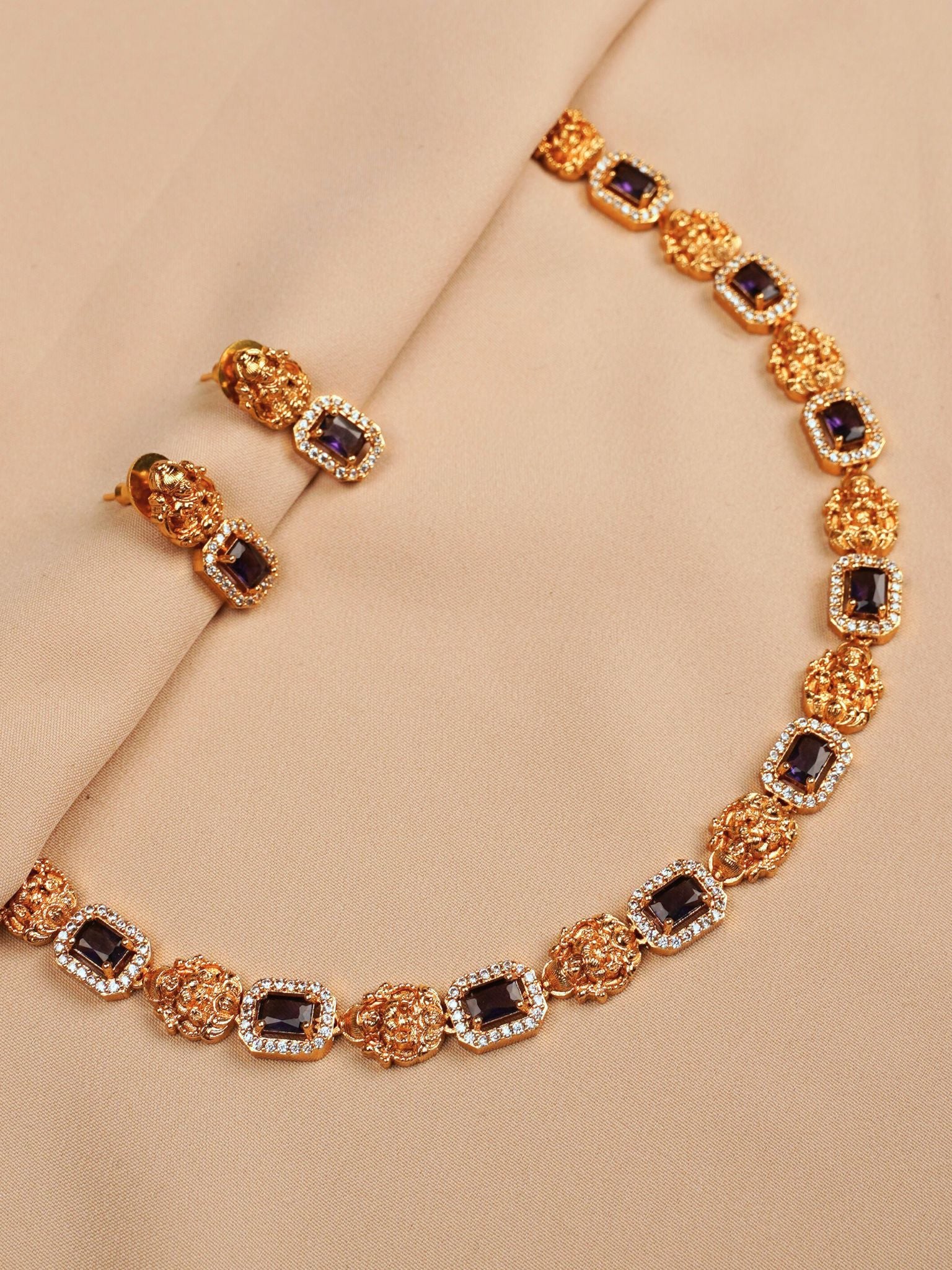 Purple Stone Necklace Set Temple Jewellery