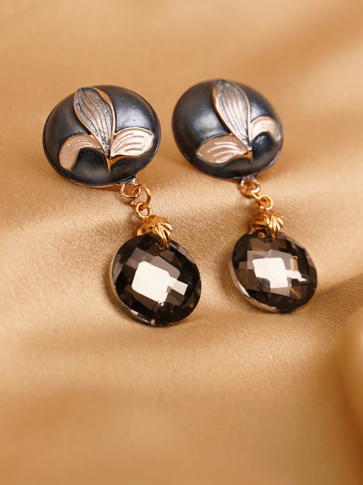 Noir Leaf Crystal Drop Earring