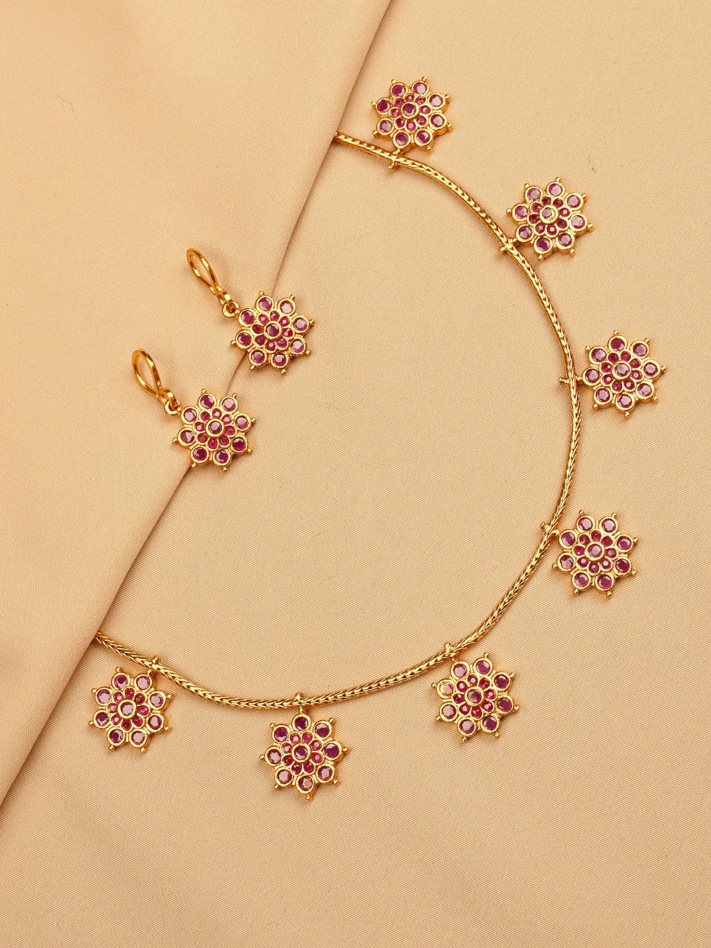 Ruby BlossomCharm Necklace Set