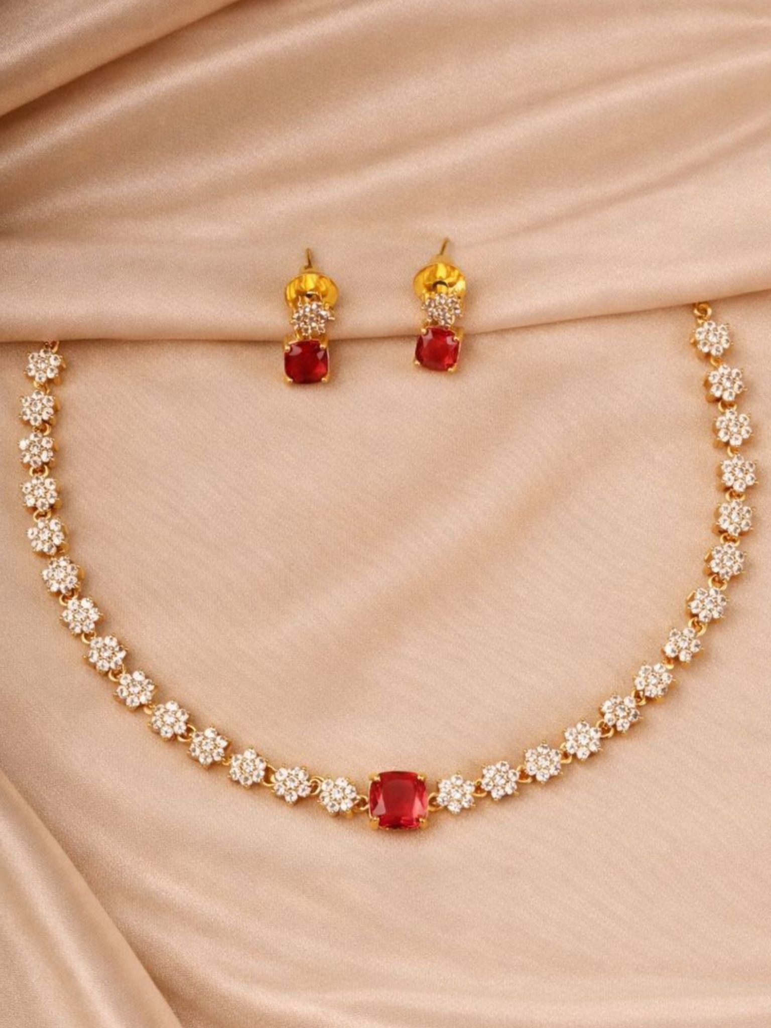 Ruby Bloom Crystal Necklace Set