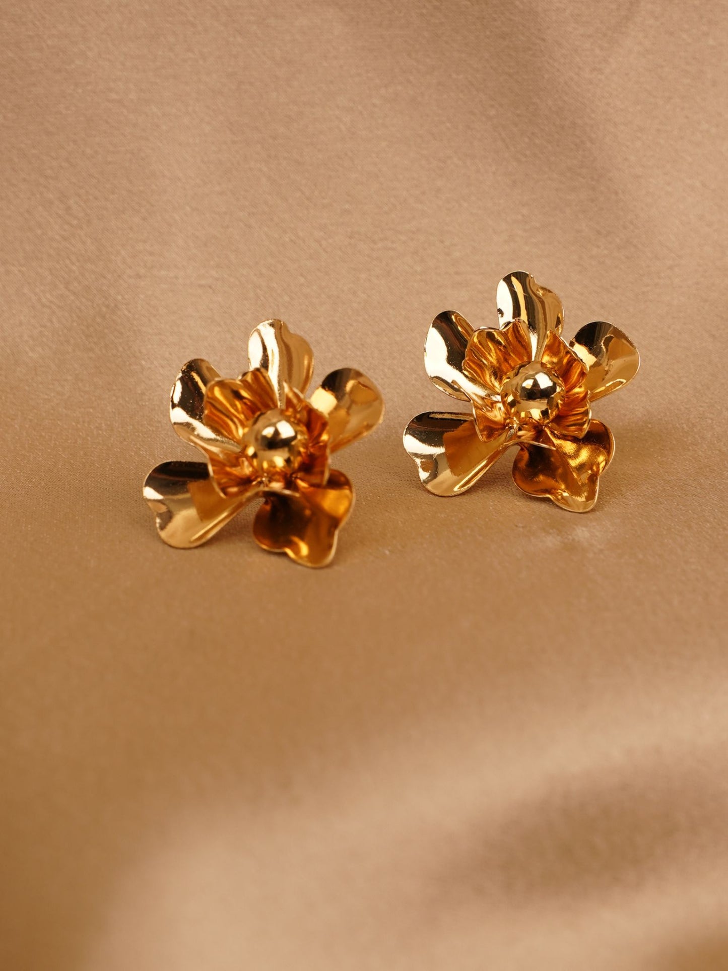 Golden Bloom Sculpted Stud Earrings