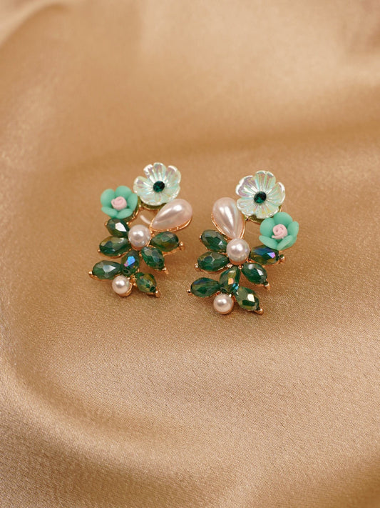 Emerald Bloom Pearl Statement Earrings