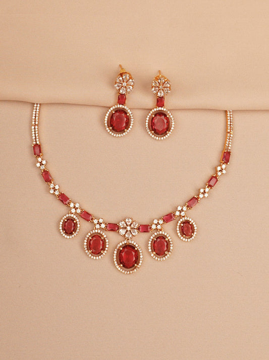Imperial Ruby Oval Stone Necklace & Earrings Set