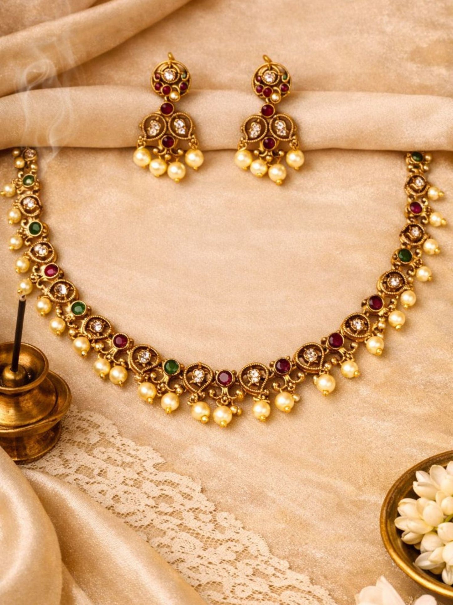 Ruby & Emerald Temple Necklace Set