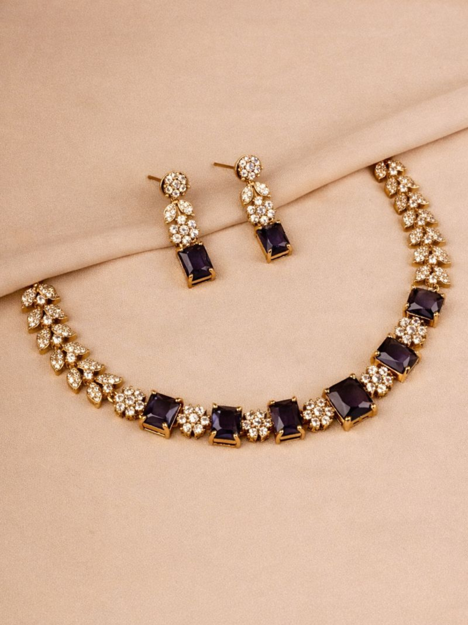 Purple & Crystal Tennis Necklace Set