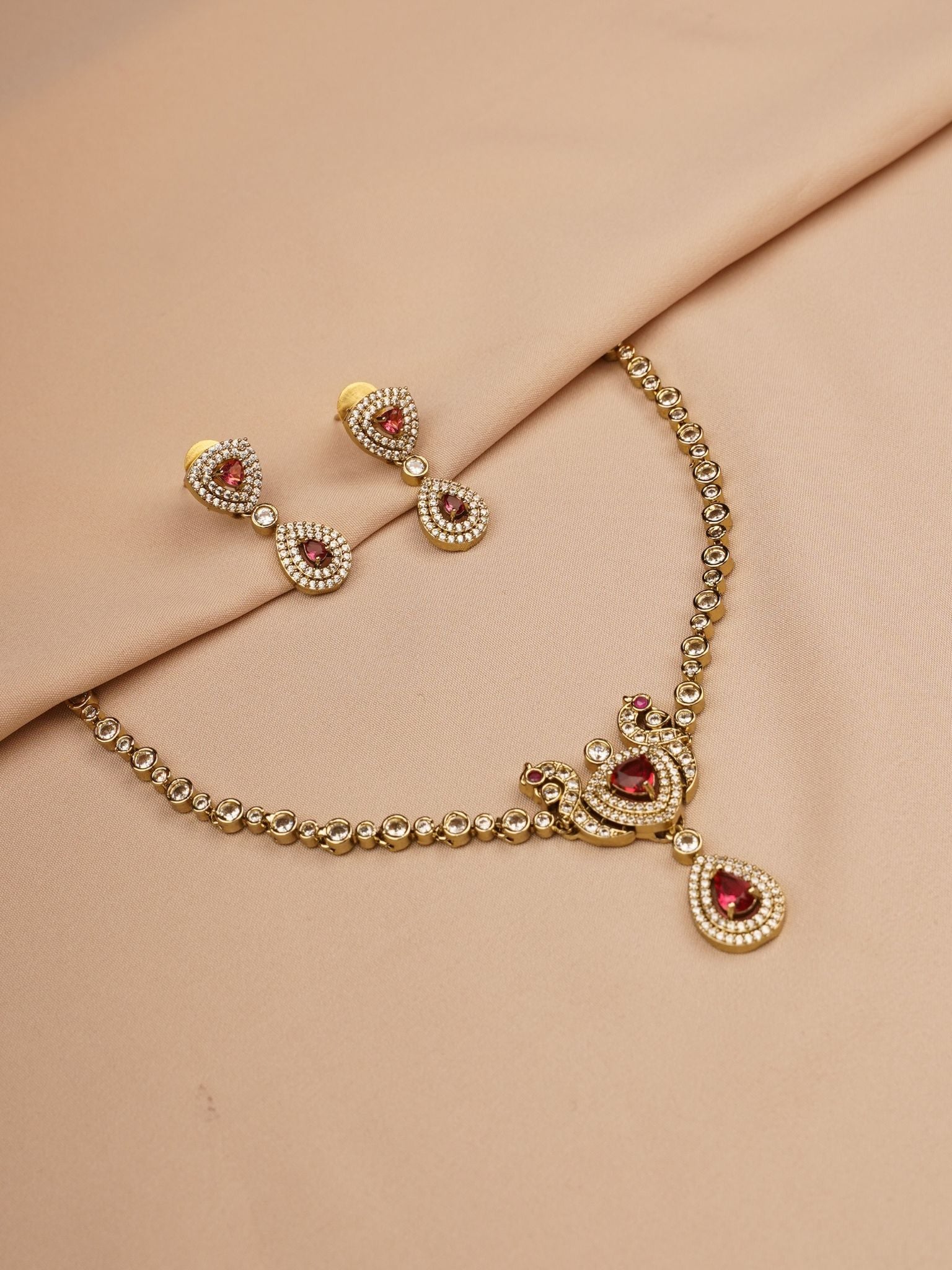 Regal Ruby Teardrop Necklace & Earrings Set