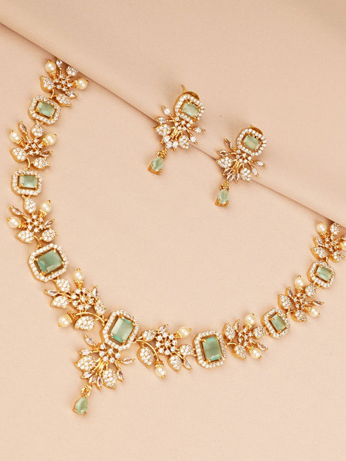 Light Green Stone Bridal Necklace Set