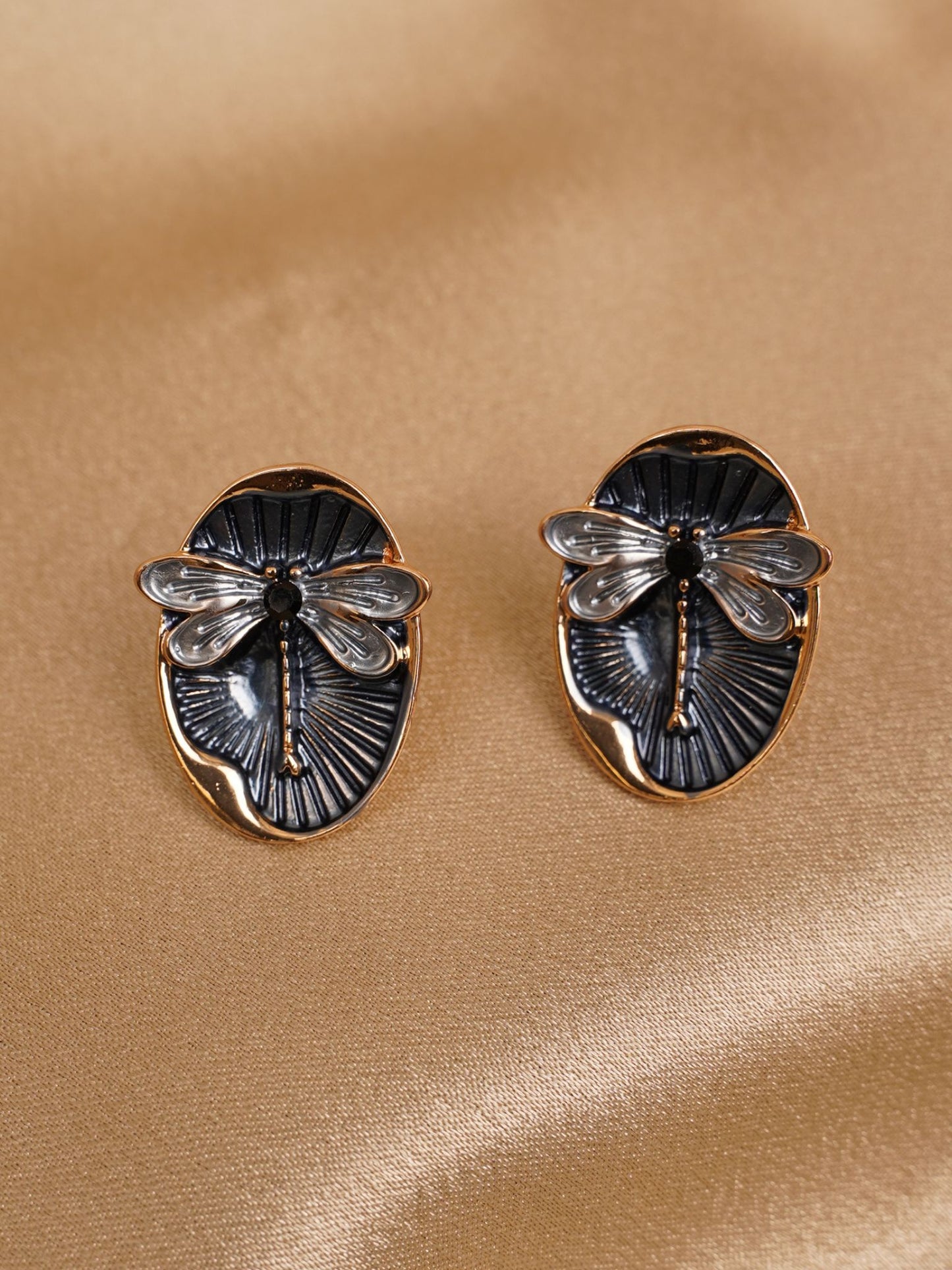 Midnight Dragonfly Stud Earrings