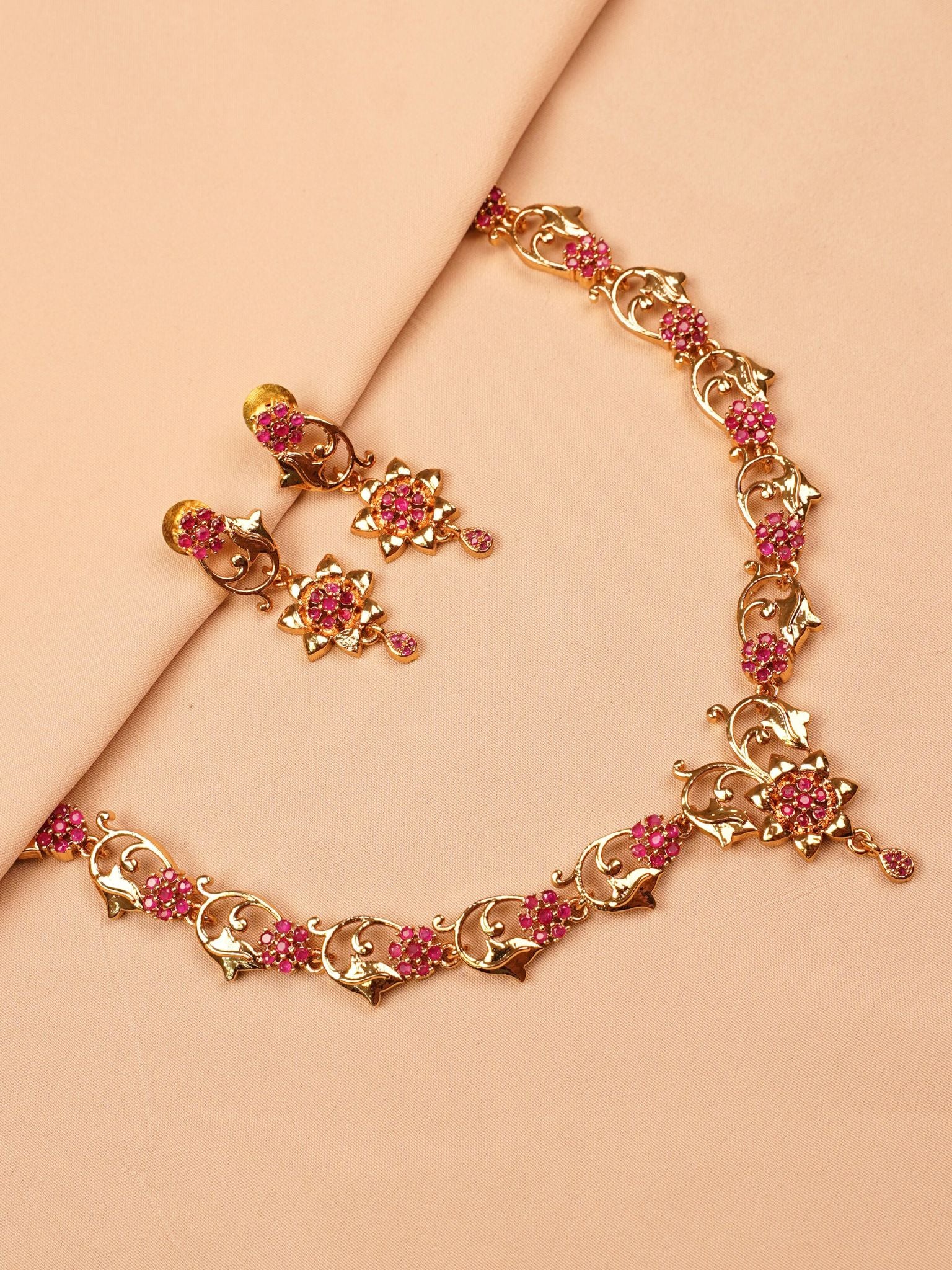 Pink Floral Gold Plated Necklace