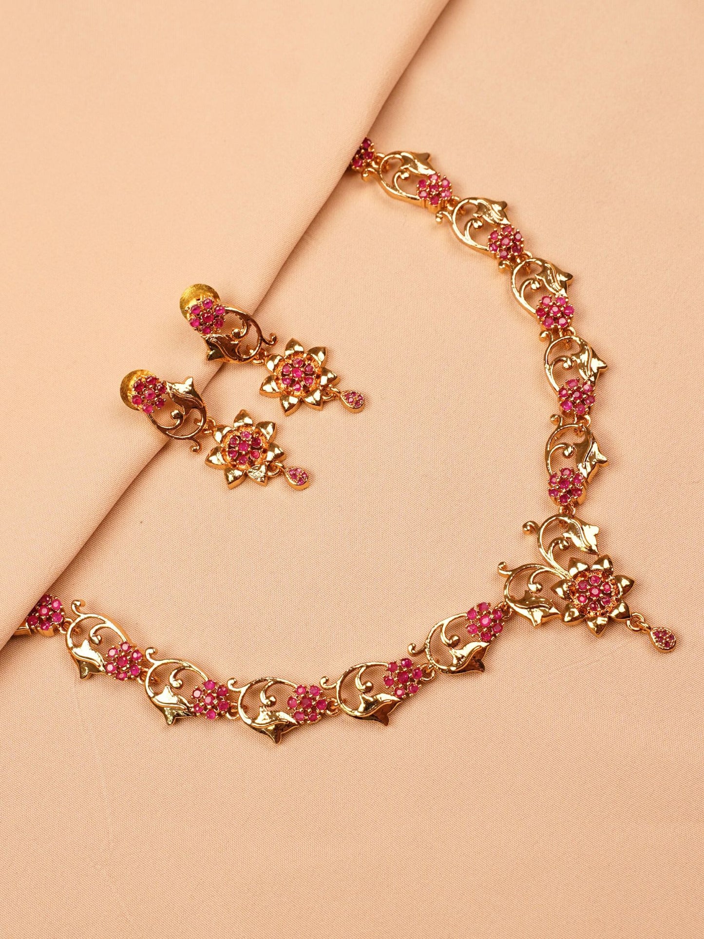Pink Floral Gold Plated Necklace