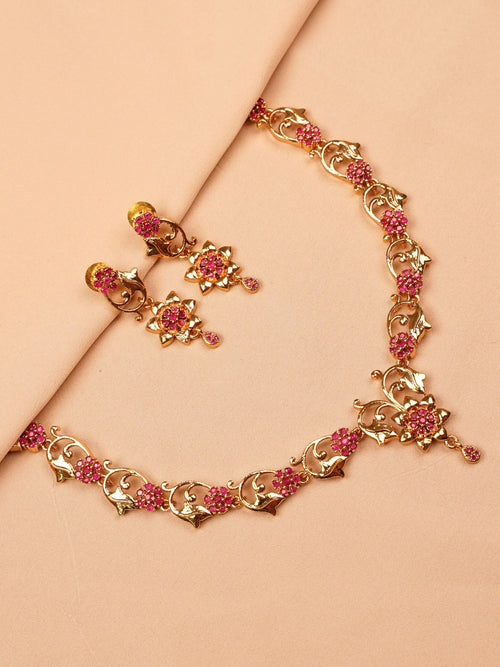 Pink Floral Gold Plated Necklace