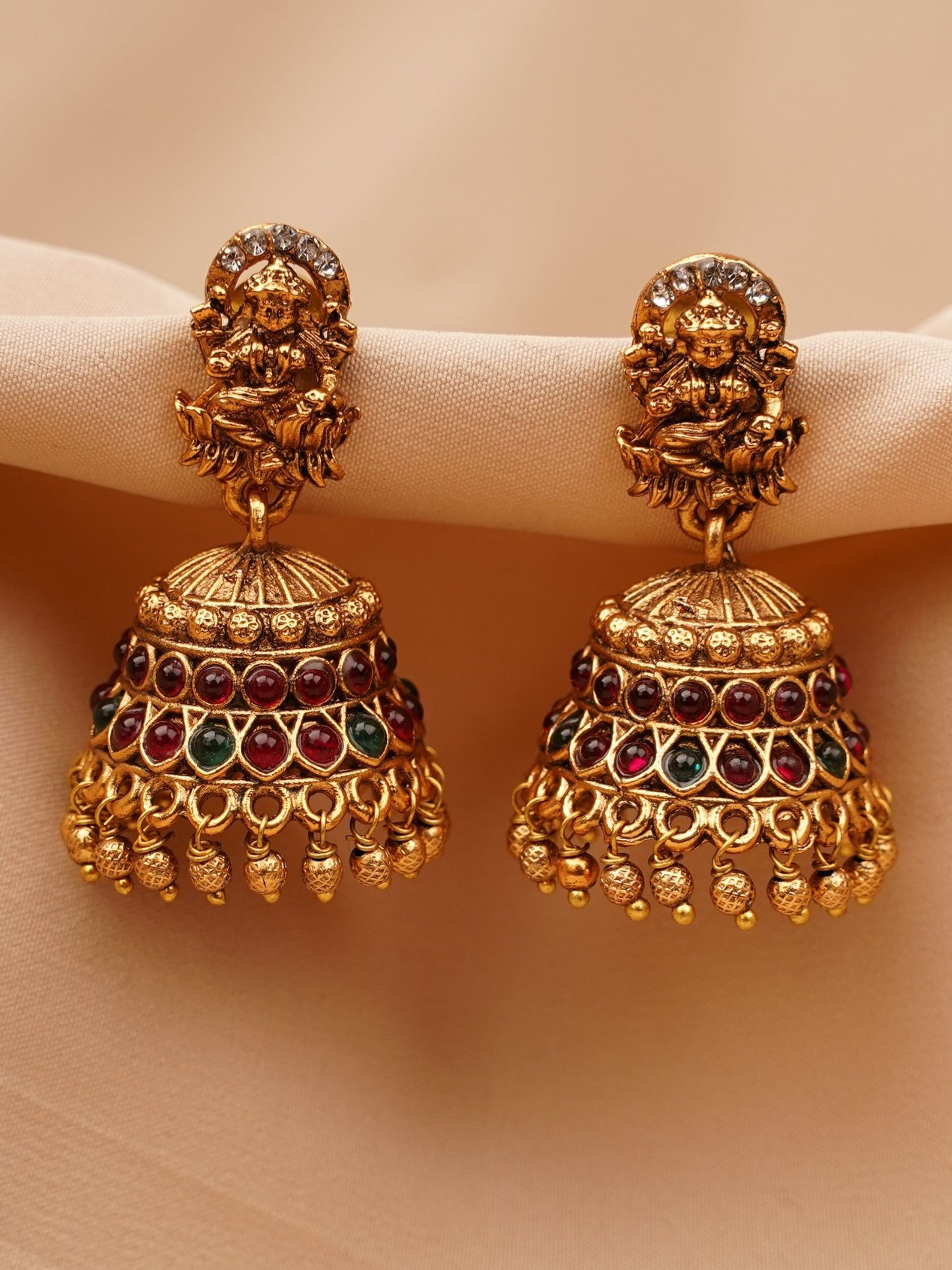 Lakshmi Temple Jhumkas with Intricate Carvings