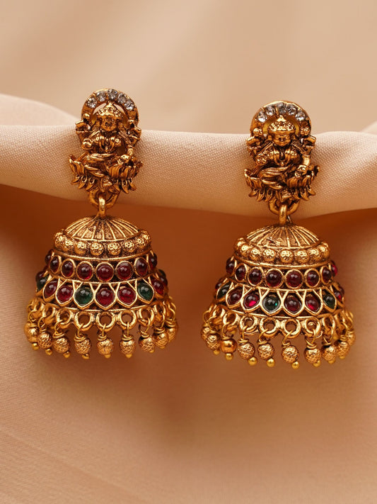 Lakshmi Temple Jhumkas with Intricate Carvings
