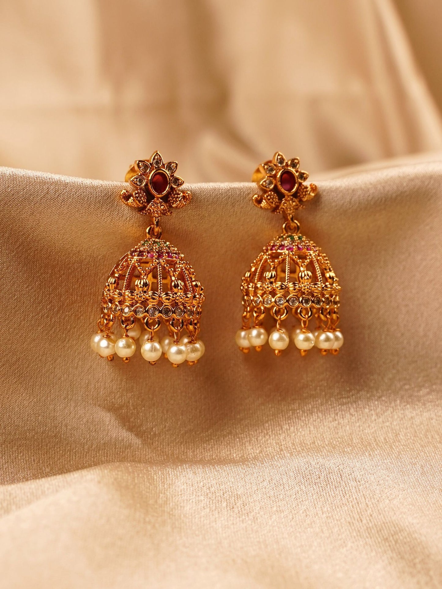 Ruby Floral Temple Jhumka