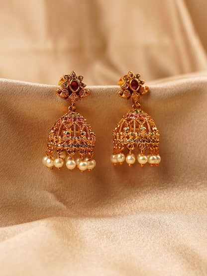 Ruby Floral Temple Jhumka