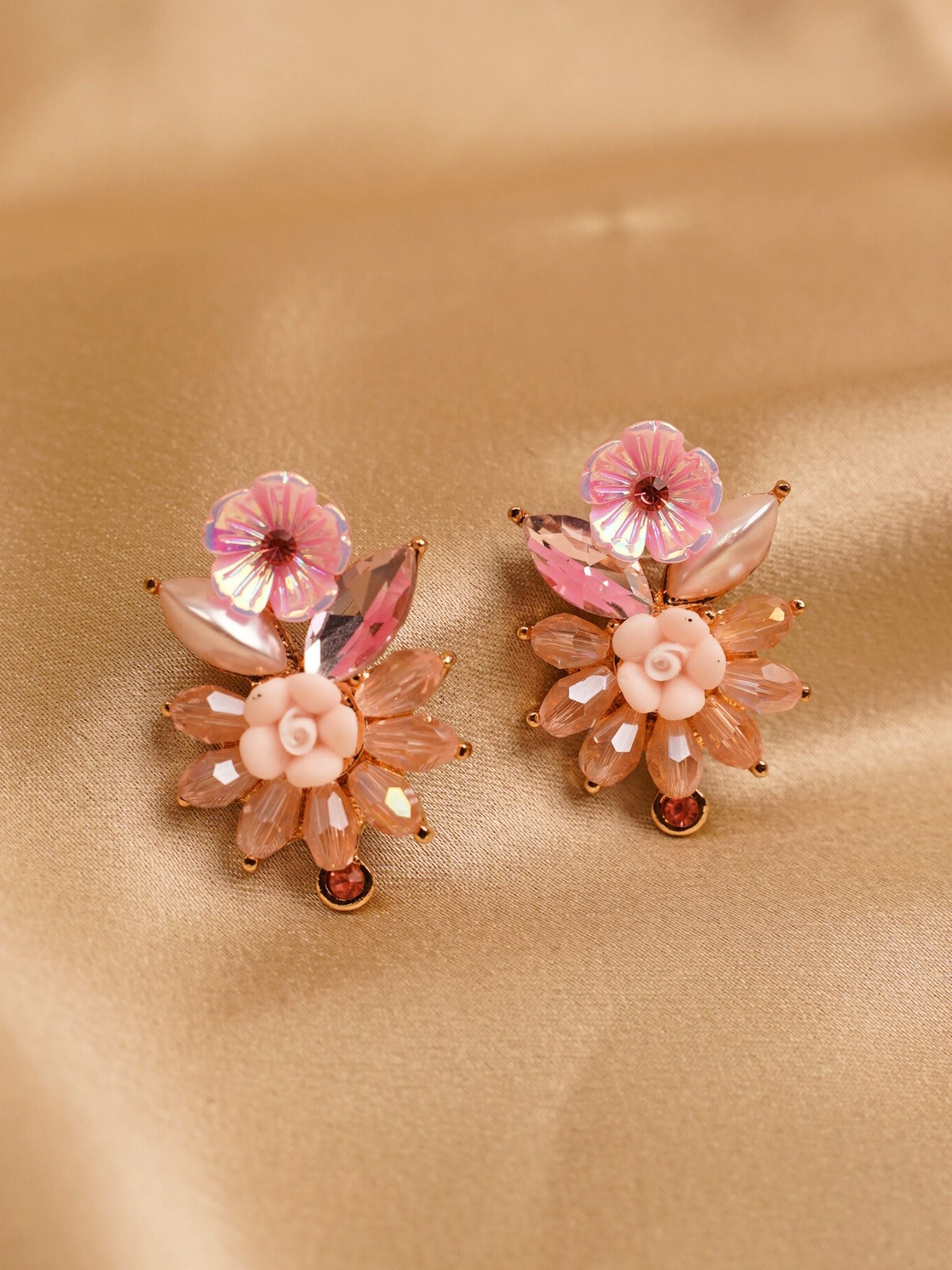 Blush Garden Crystal Floral Earrings