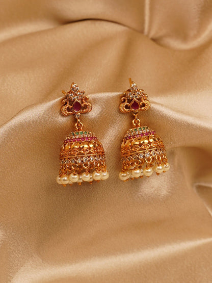 Rajwadi Pearl Jhumka Earrings
