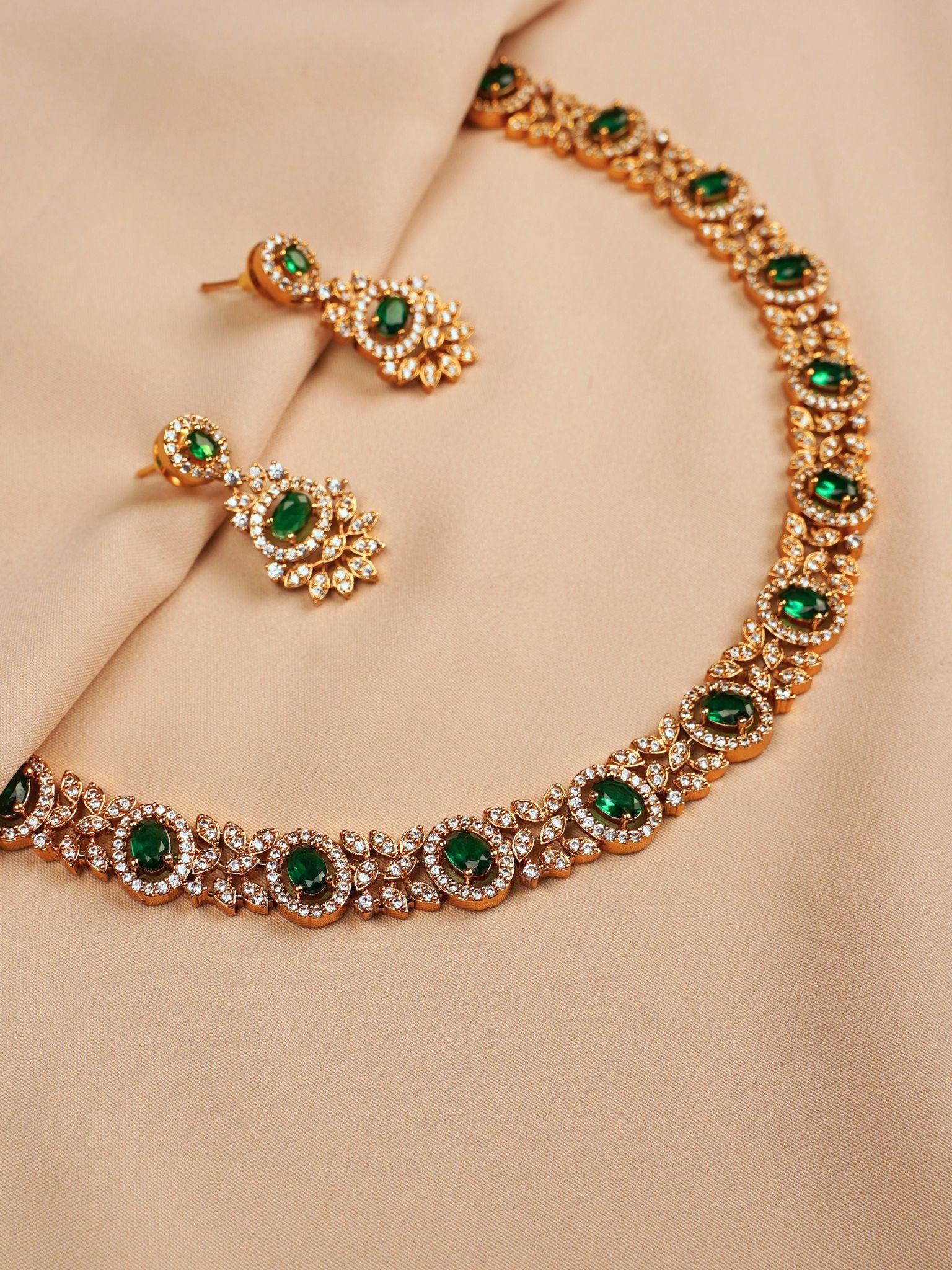 Green Gold Necklace Set with Earrings