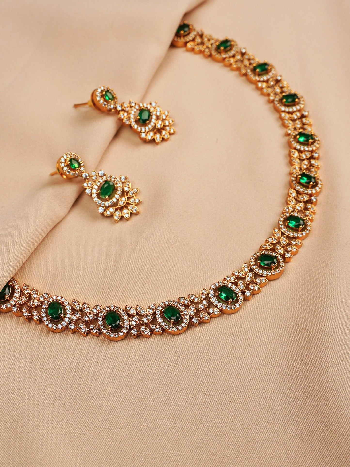 Green Gold Necklace Set with Earrings
