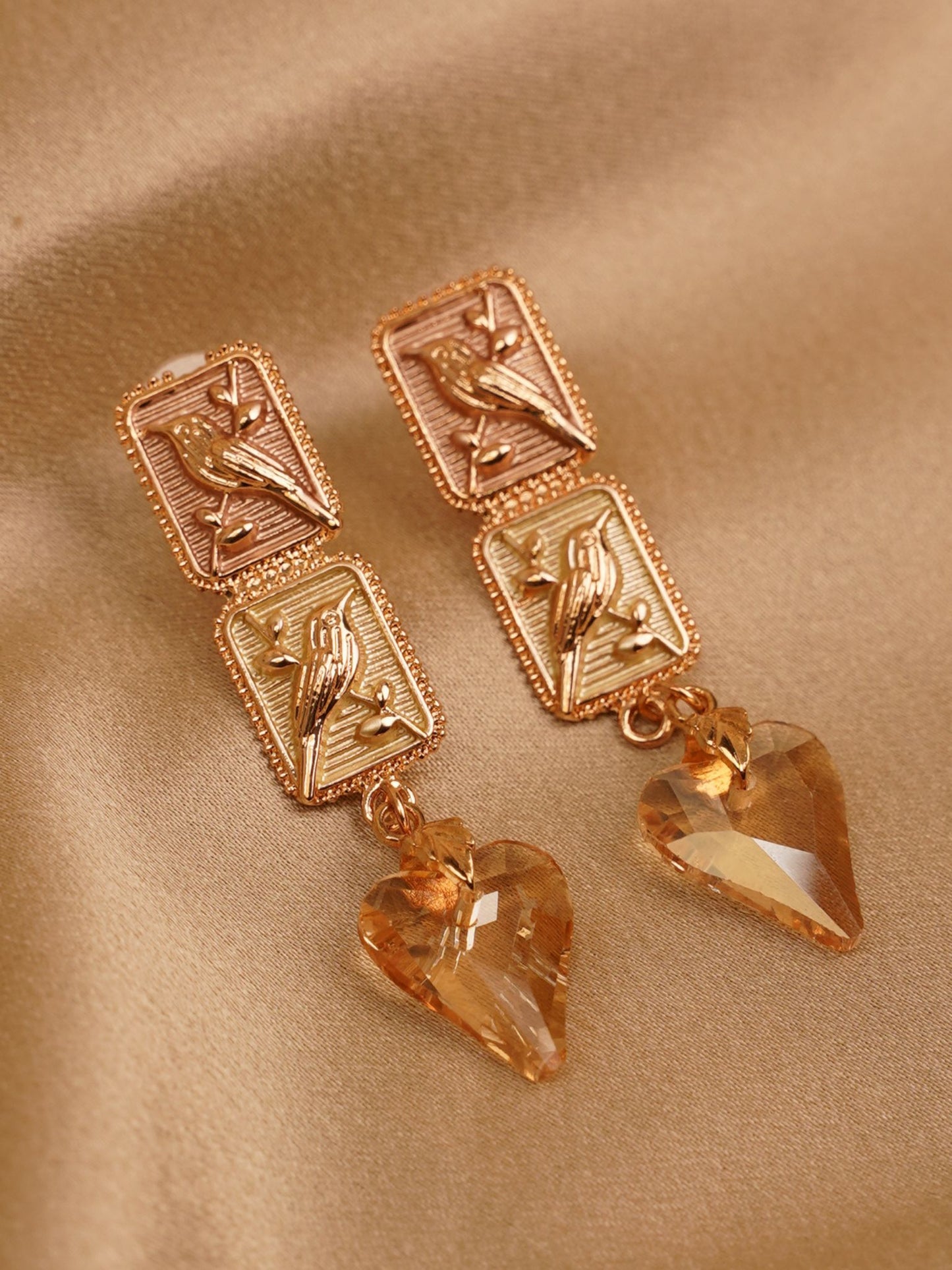 Amber Sparrow Heart Drop Earrings