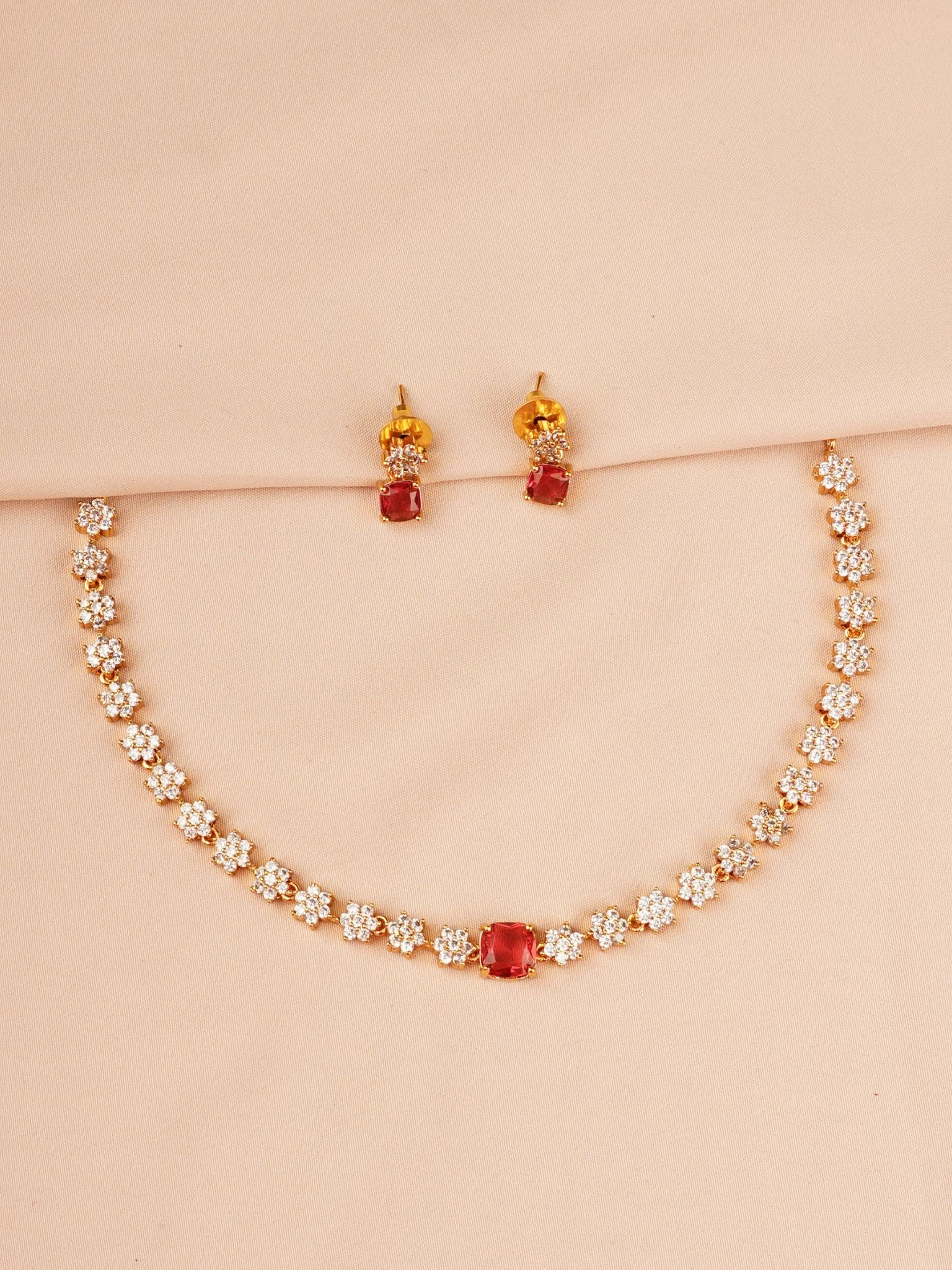 Ruby Bloom Crystal Necklace Set