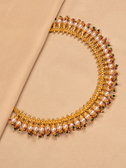 Pearl Choker Necklace with Multicolor Beads