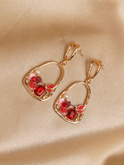 Scarlet Bloom Drop Earrings