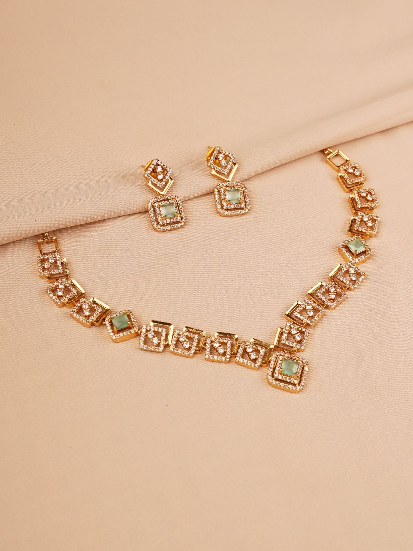 Square Necklace Set with Mint Green Accents