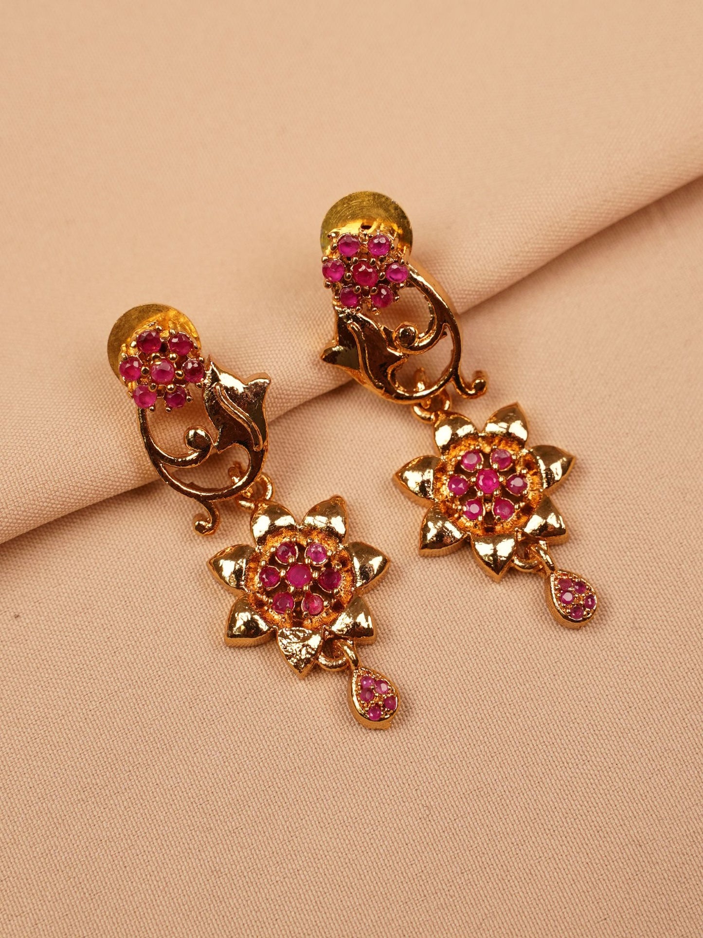 Pink Floral Gold Plated Necklace