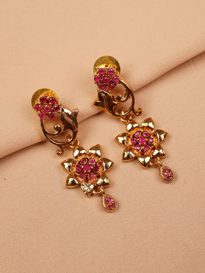 Pink Floral Gold Plated Necklace