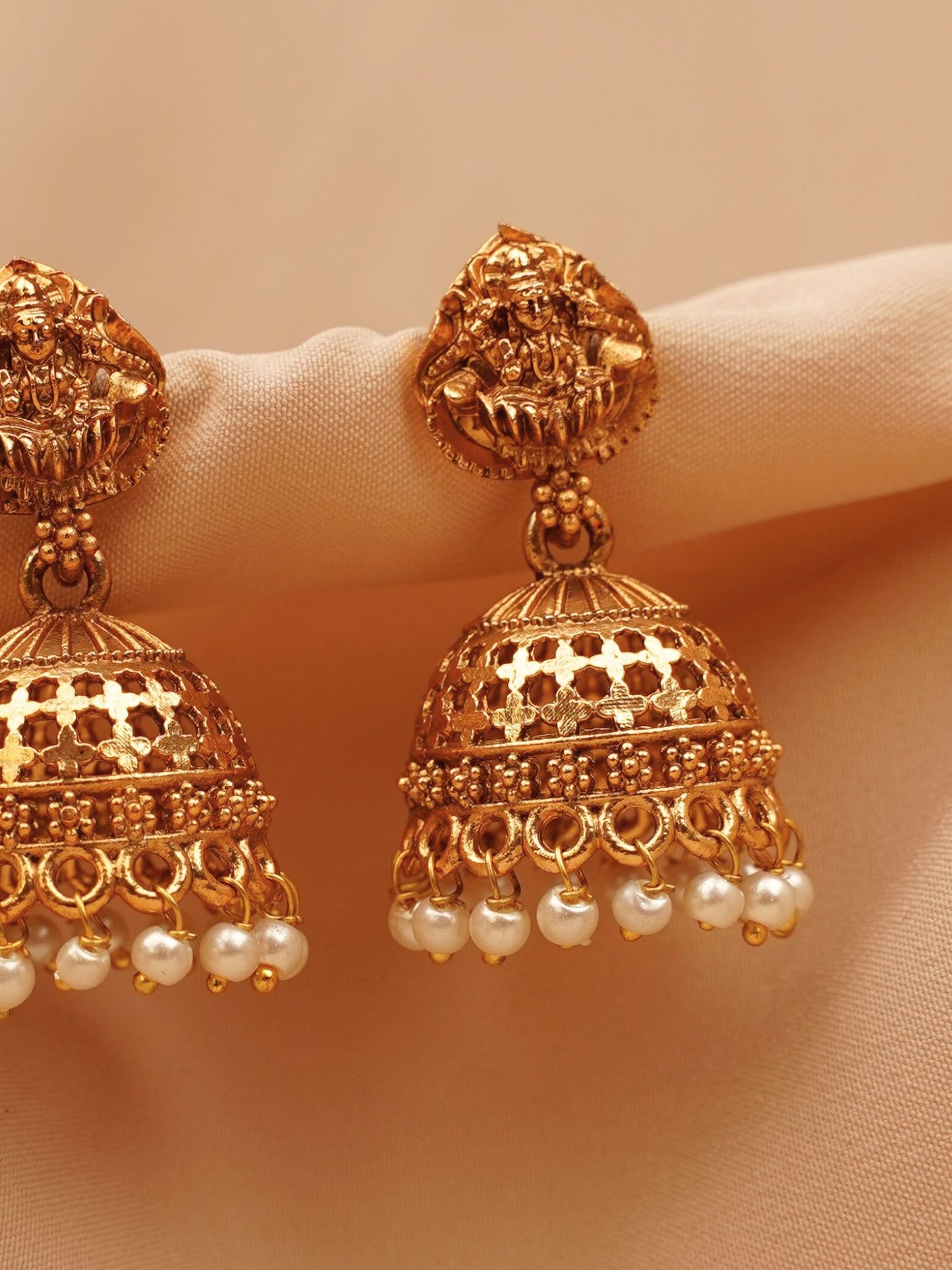Lakshmi Pearl Temple Jhumkas