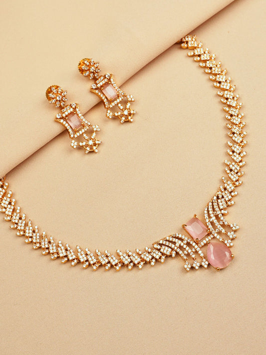 Blush Stone Necklace Set with Diamond Finish