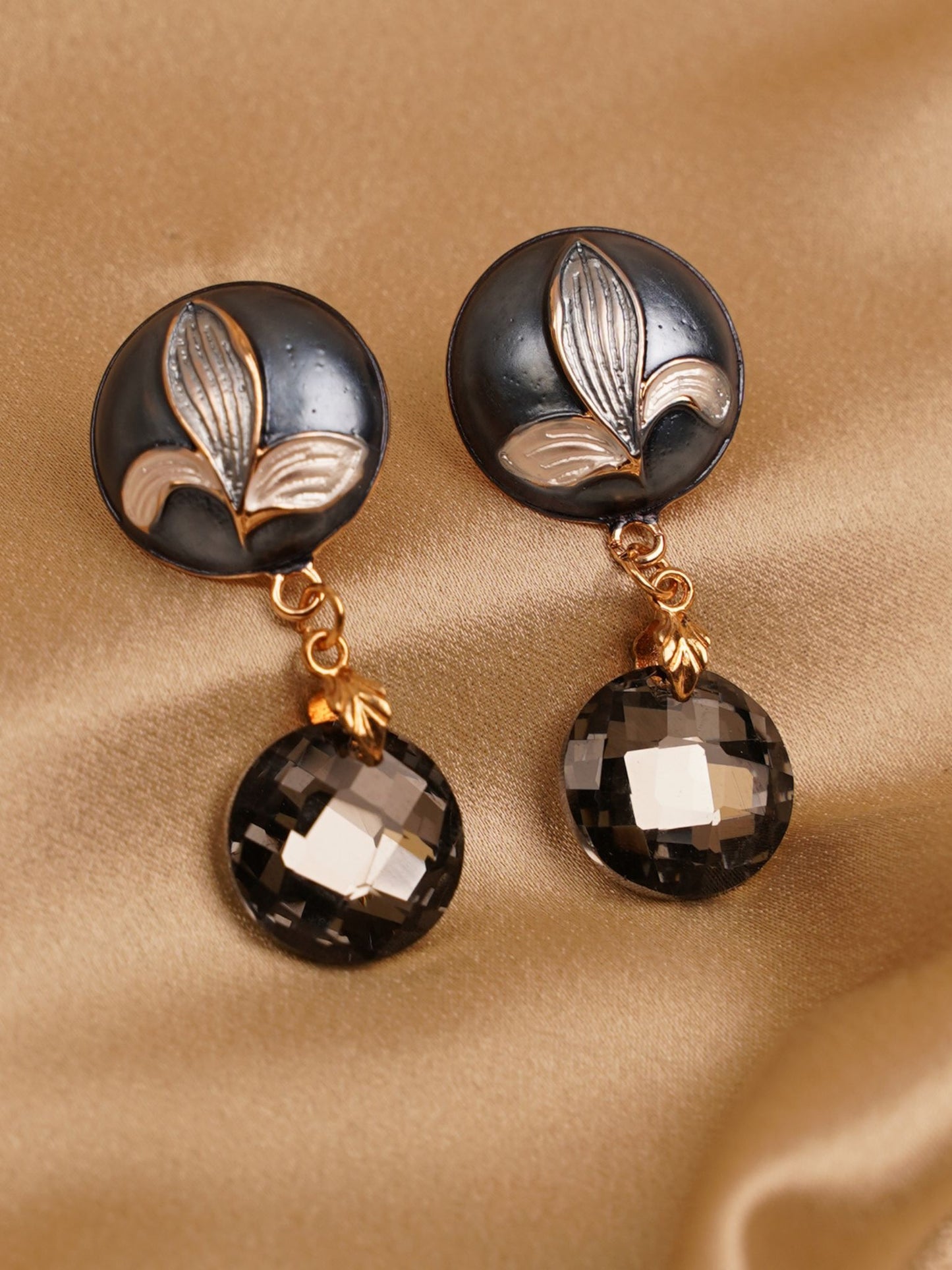Noir Leaf Crystal Drop Earring