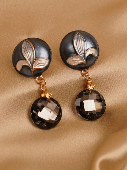 Noir Leaf Crystal Drop Earring