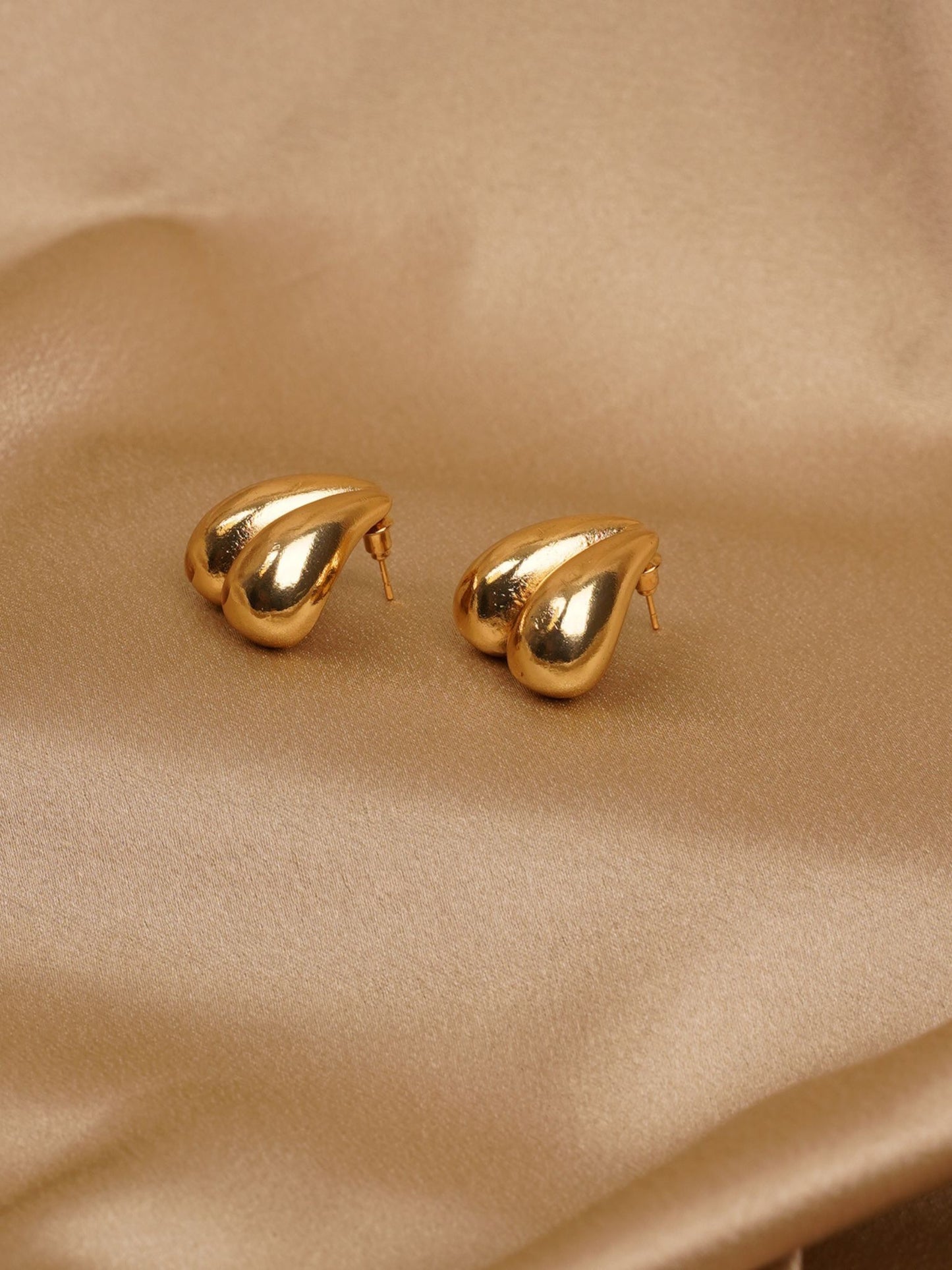 Golden Twin Heart Stud Earrings
