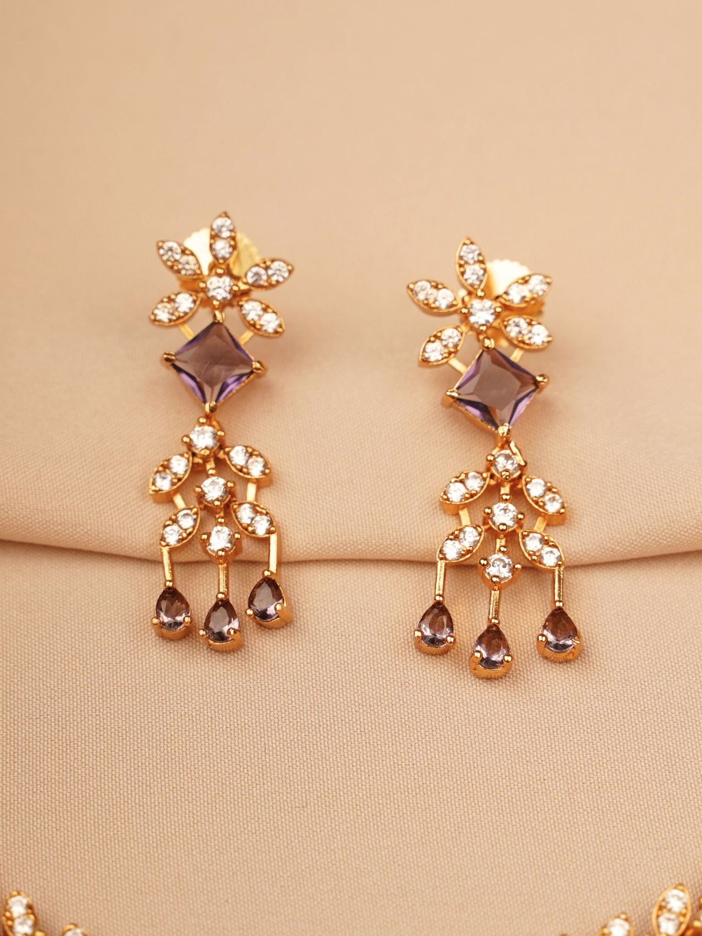 Ethereal Crystal Leaf-Chain Designer Necklace Set