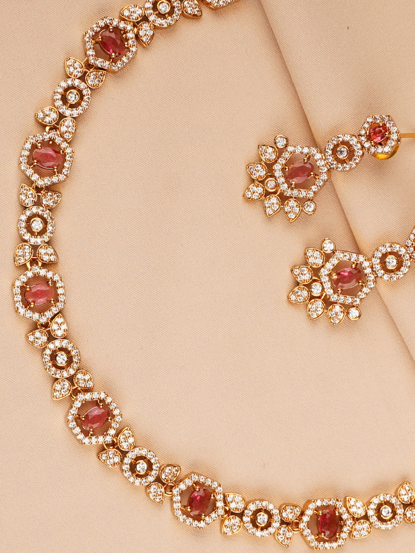 Red Stone & Crystal Elegant Necklace Set