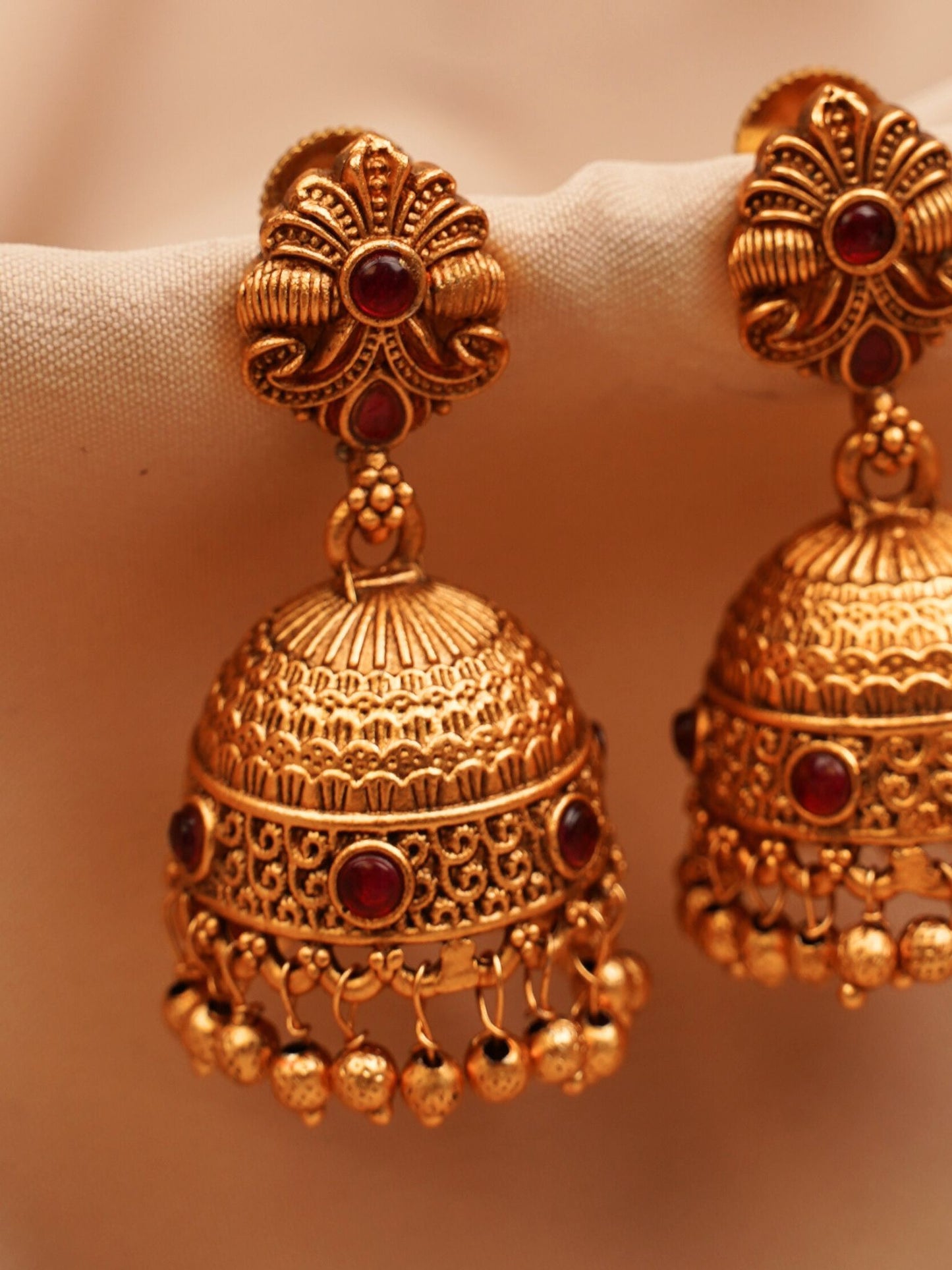 Ruby Floral Temple Jhumkas