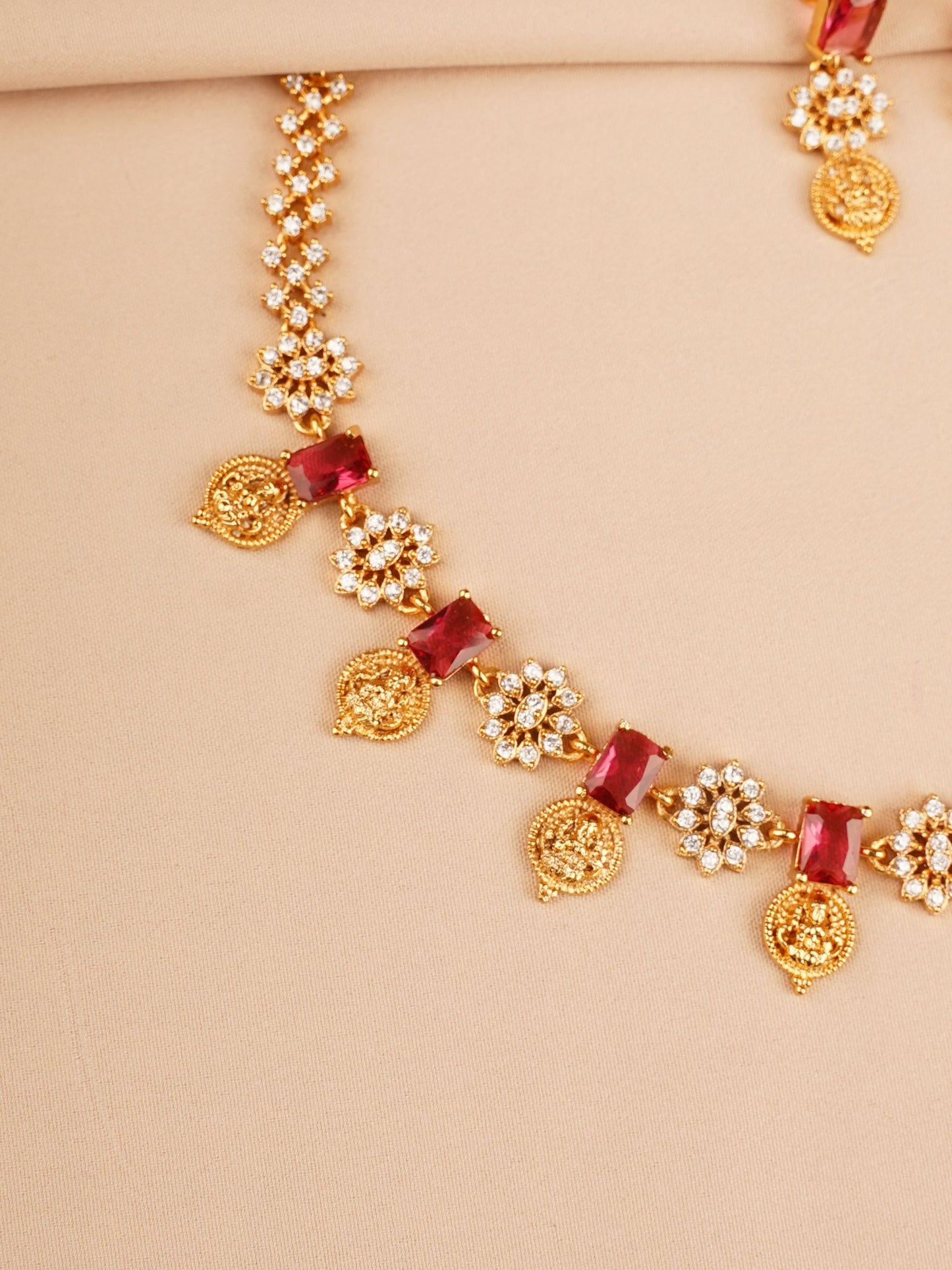 Red Stone & Coin Drop Elegant Necklace Set