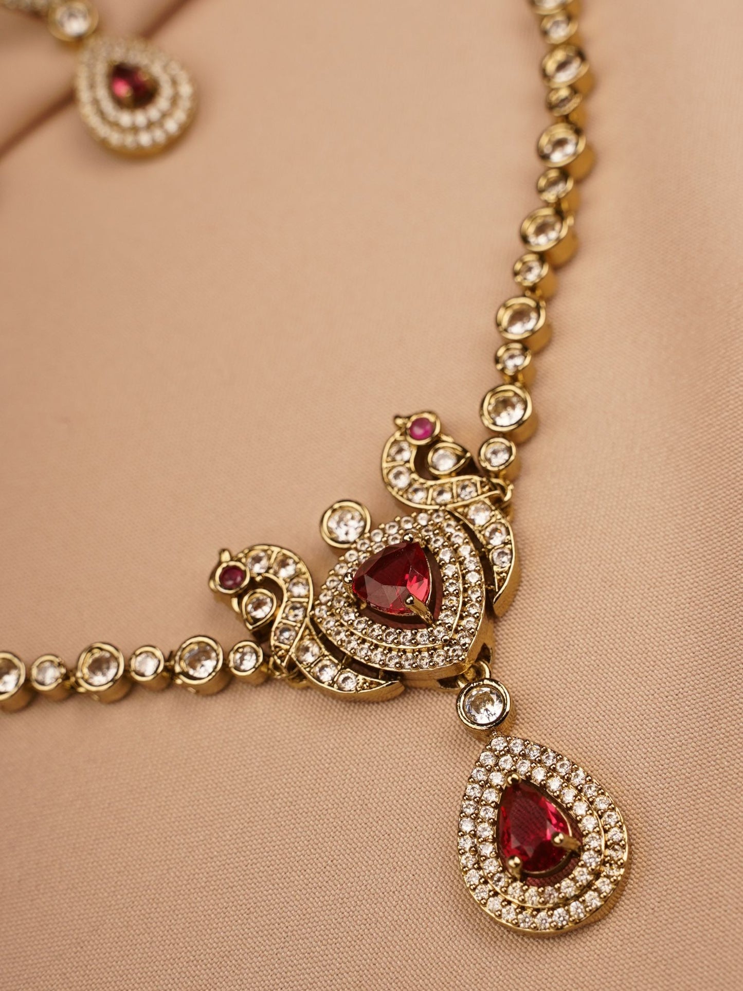 Regal Ruby Teardrop Necklace & Earrings Set