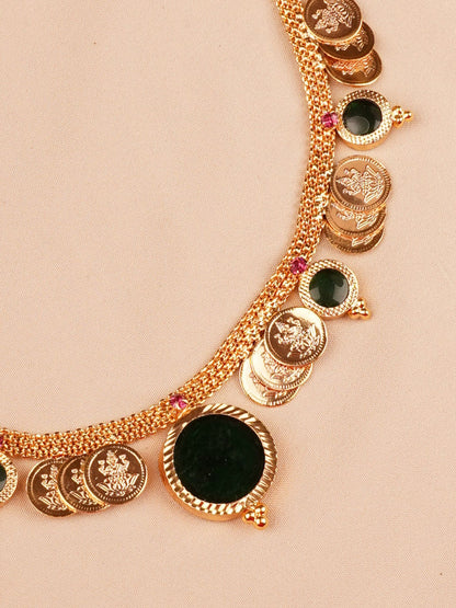 Lakshmi Coin & Emerald Accent Necklace