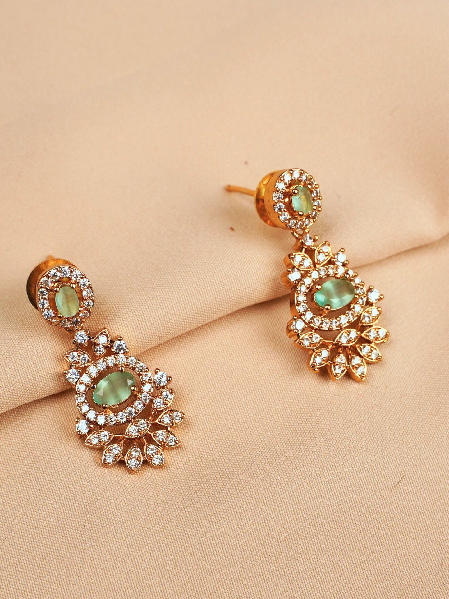 Light Green Purple Gold Necklace Set with Earrings